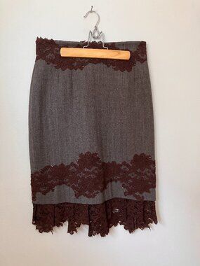 Lul Design Montreal Wool Pencil Skirt | Lace Trim | Upcycled | Size S